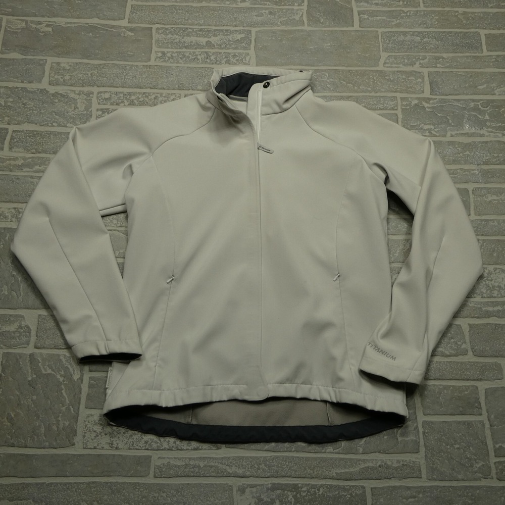 Columbia Titanium Jacket Women L Light Gray Full Zip Pocket Softshell Mock Neck